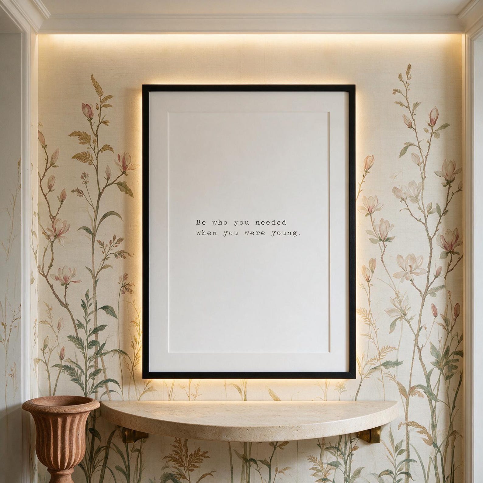 Be Who You Needed — typographic quote wall art print by Axiom Print Studio