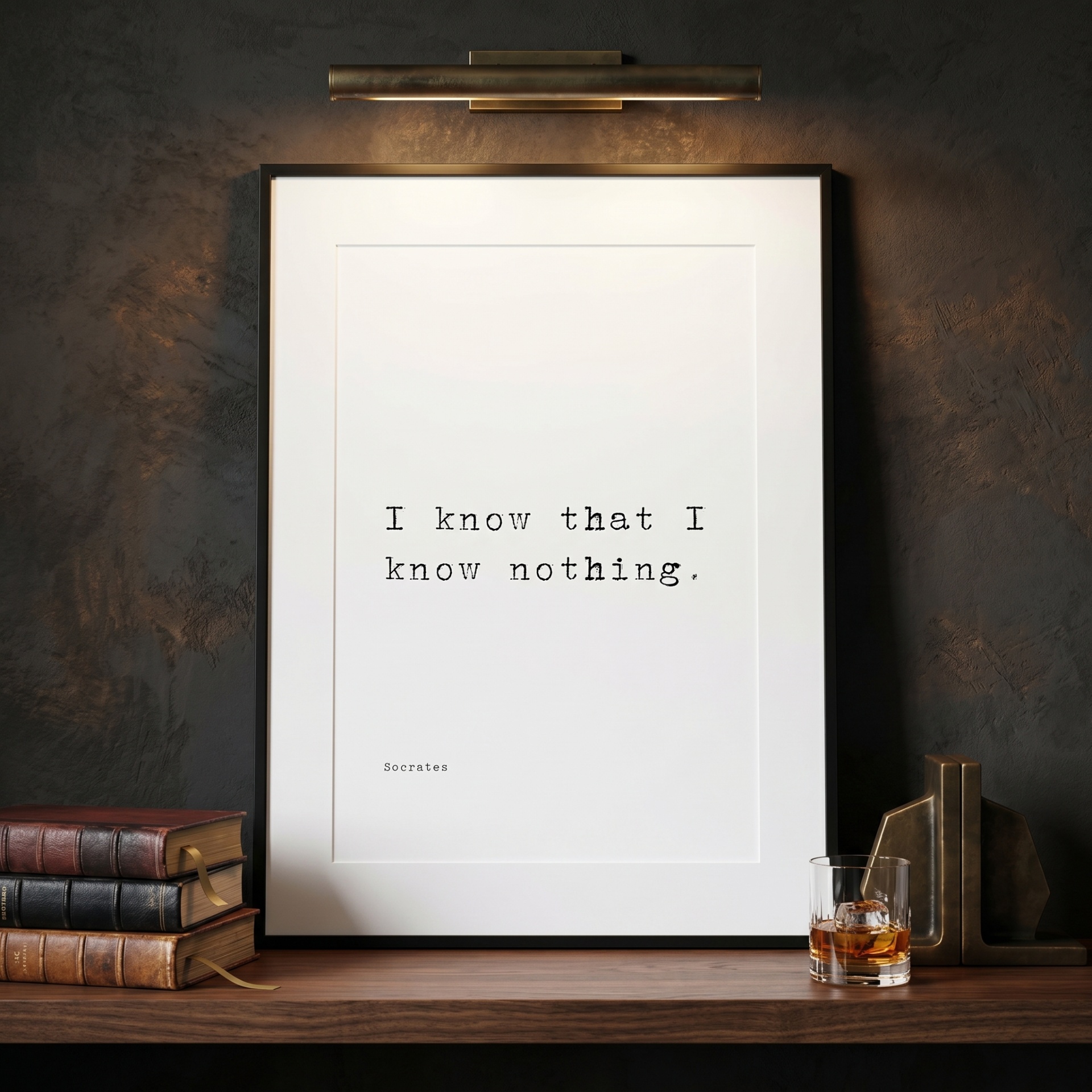 I Know That I Know Nothing — typographic quote wall art print by Axiom Print Studio
