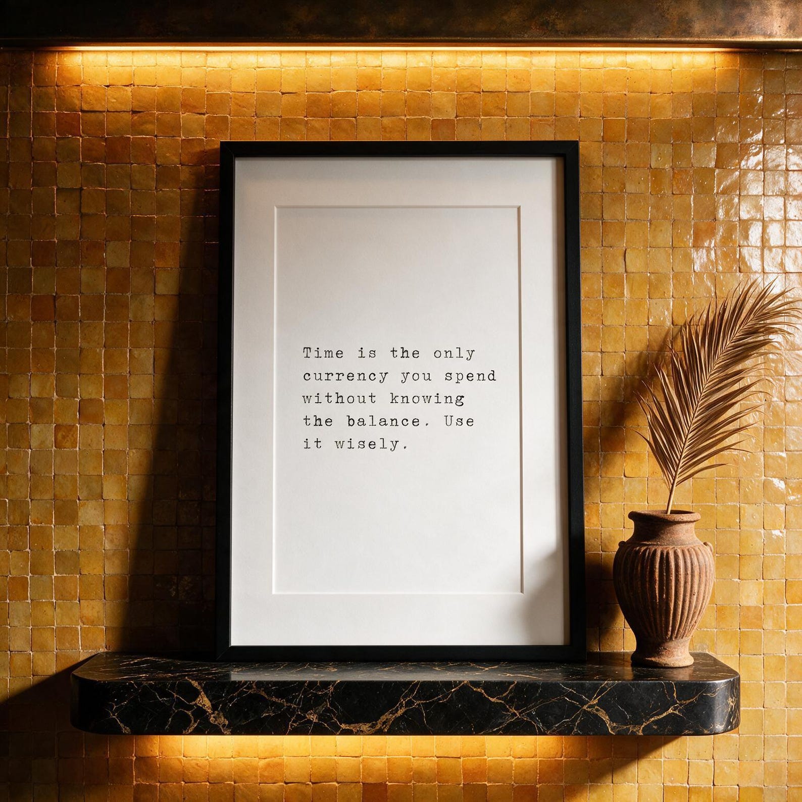 Time Is The Only Currency — typographic quote wall art print by Axiom Print Studio