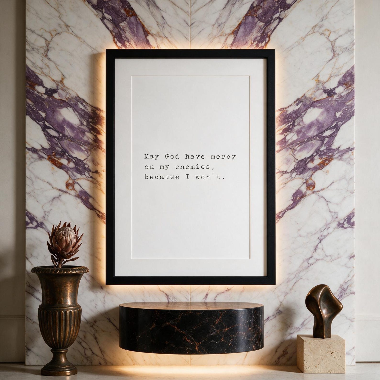Mercy On My Enemies — typographic quote wall art print by Axiom Print Studio