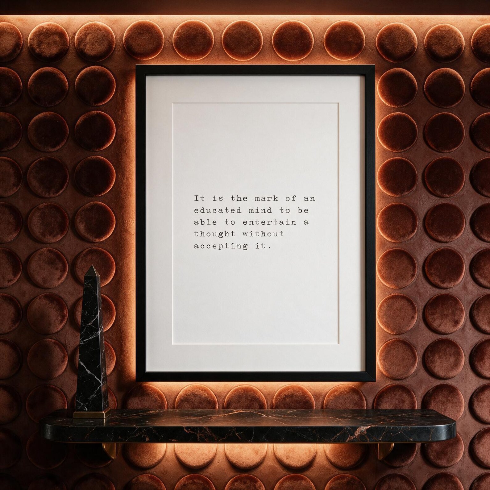 The Mark Of An Educated Mind — typographic quote wall art print by Axiom Print Studio