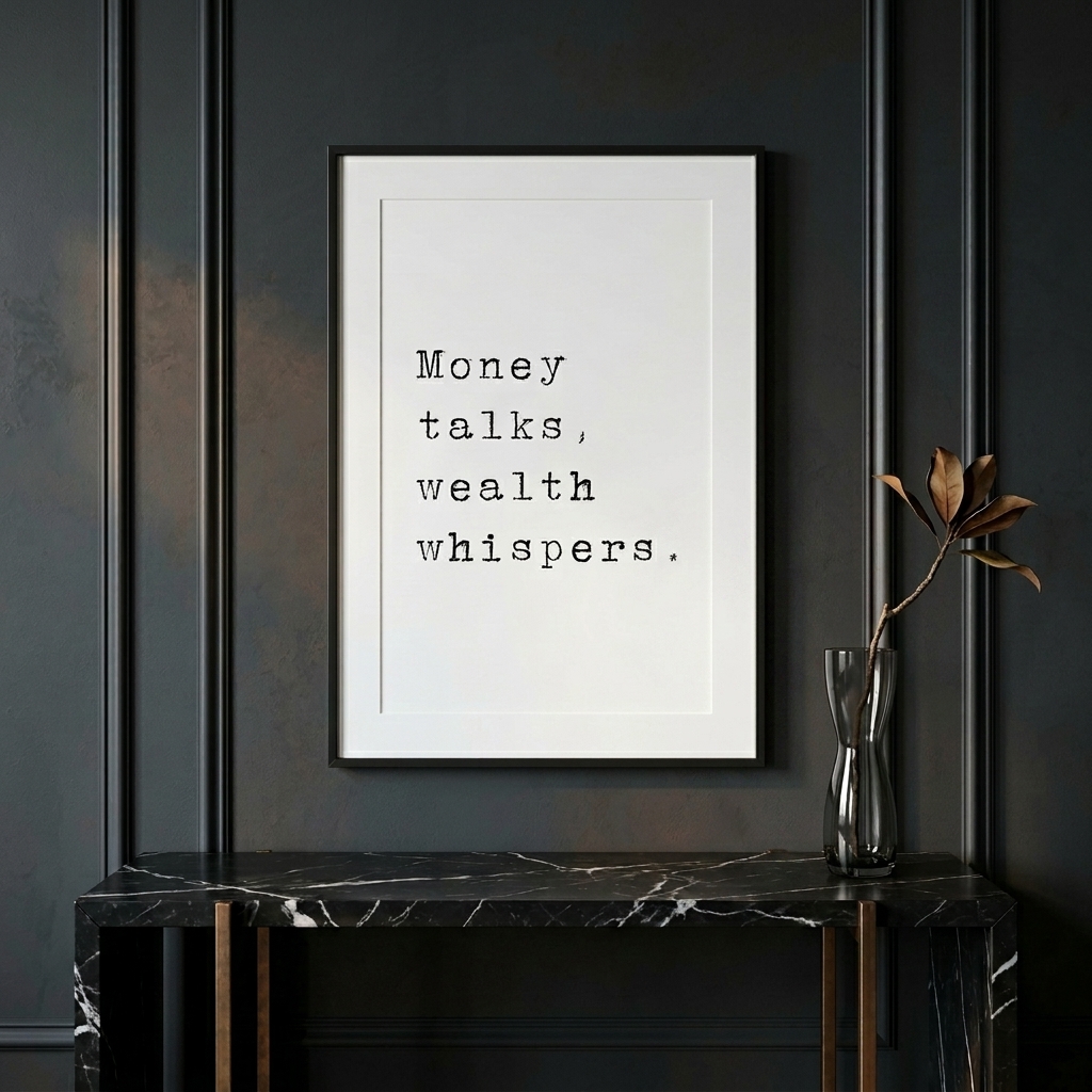 Money Talks, Wealth Whispers — typographic quote wall art print by Axiom Print Studio