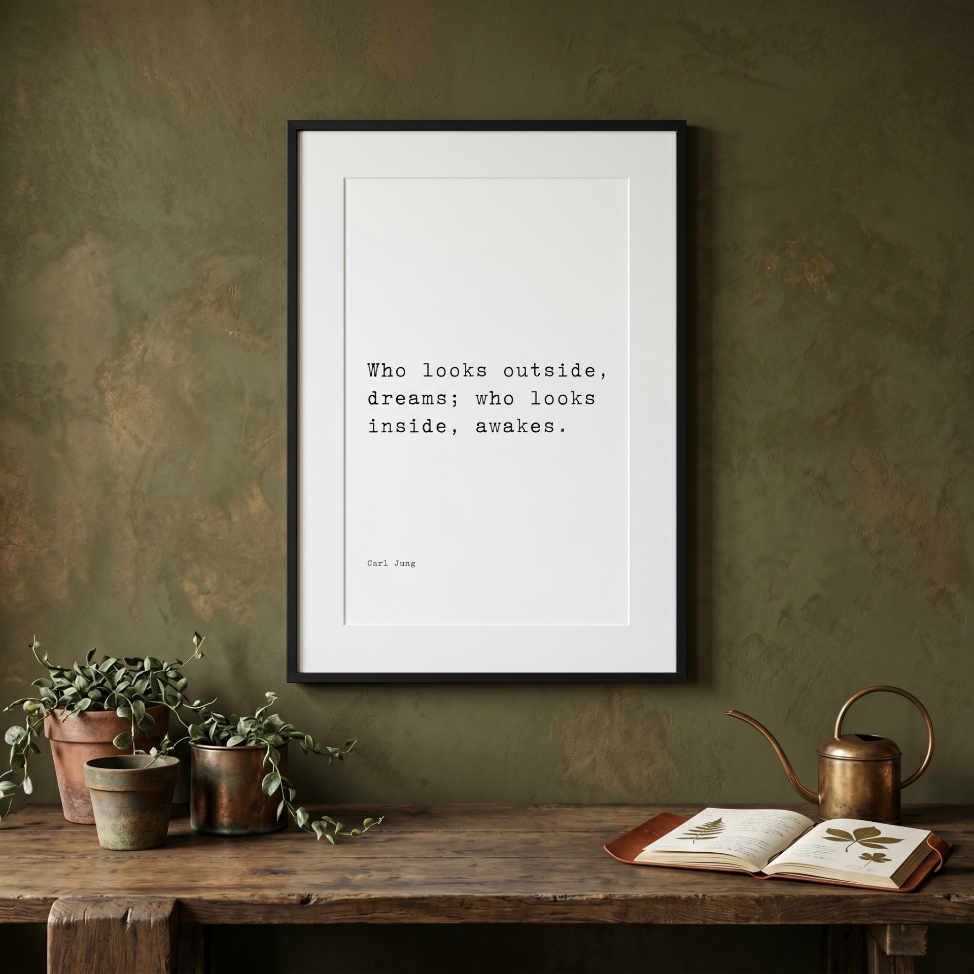 Who Looks Inside, Awakes — typographic quote wall art print by Axiom Print Studio