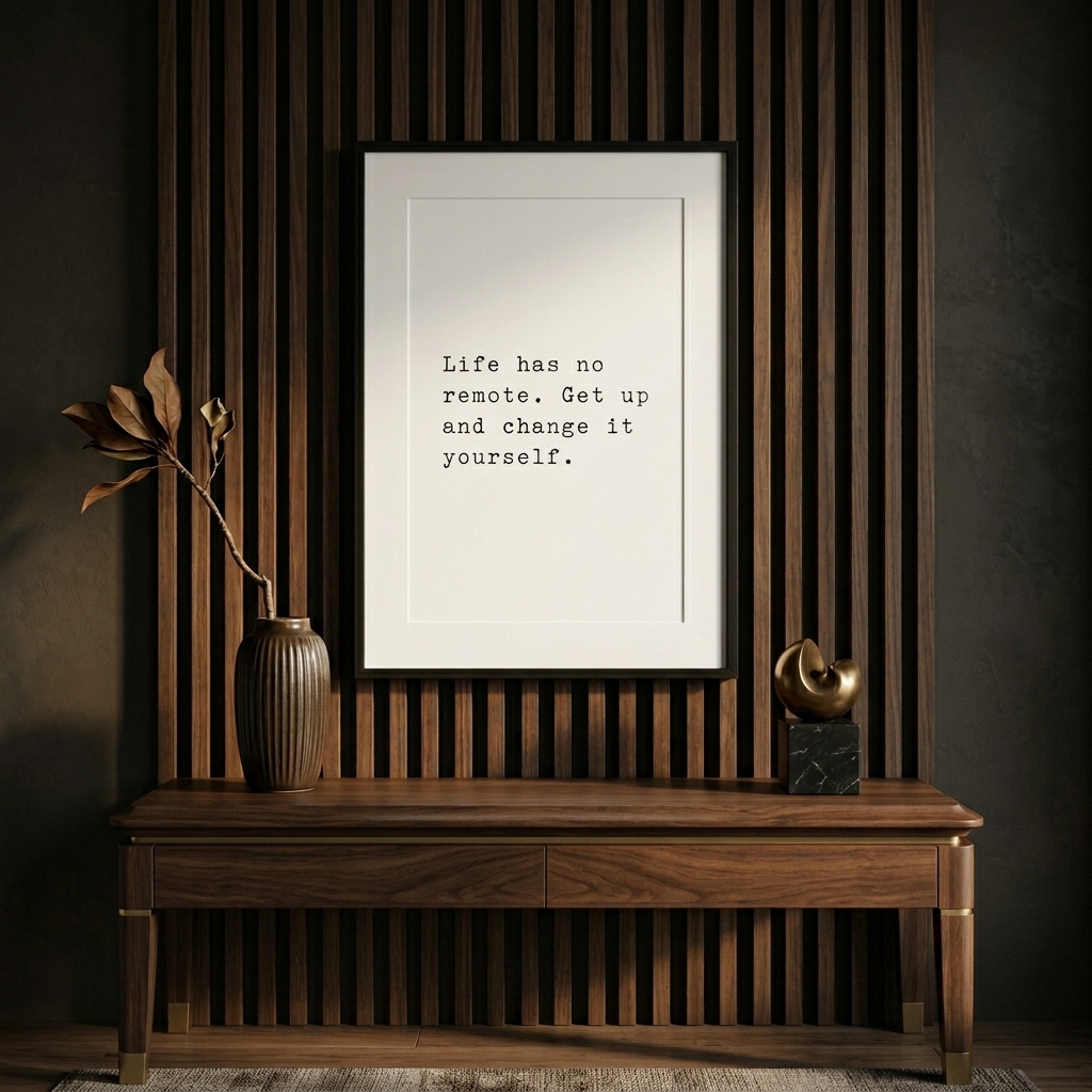 Life Has No Remote — typographic quote wall art print by Axiom Print Studio