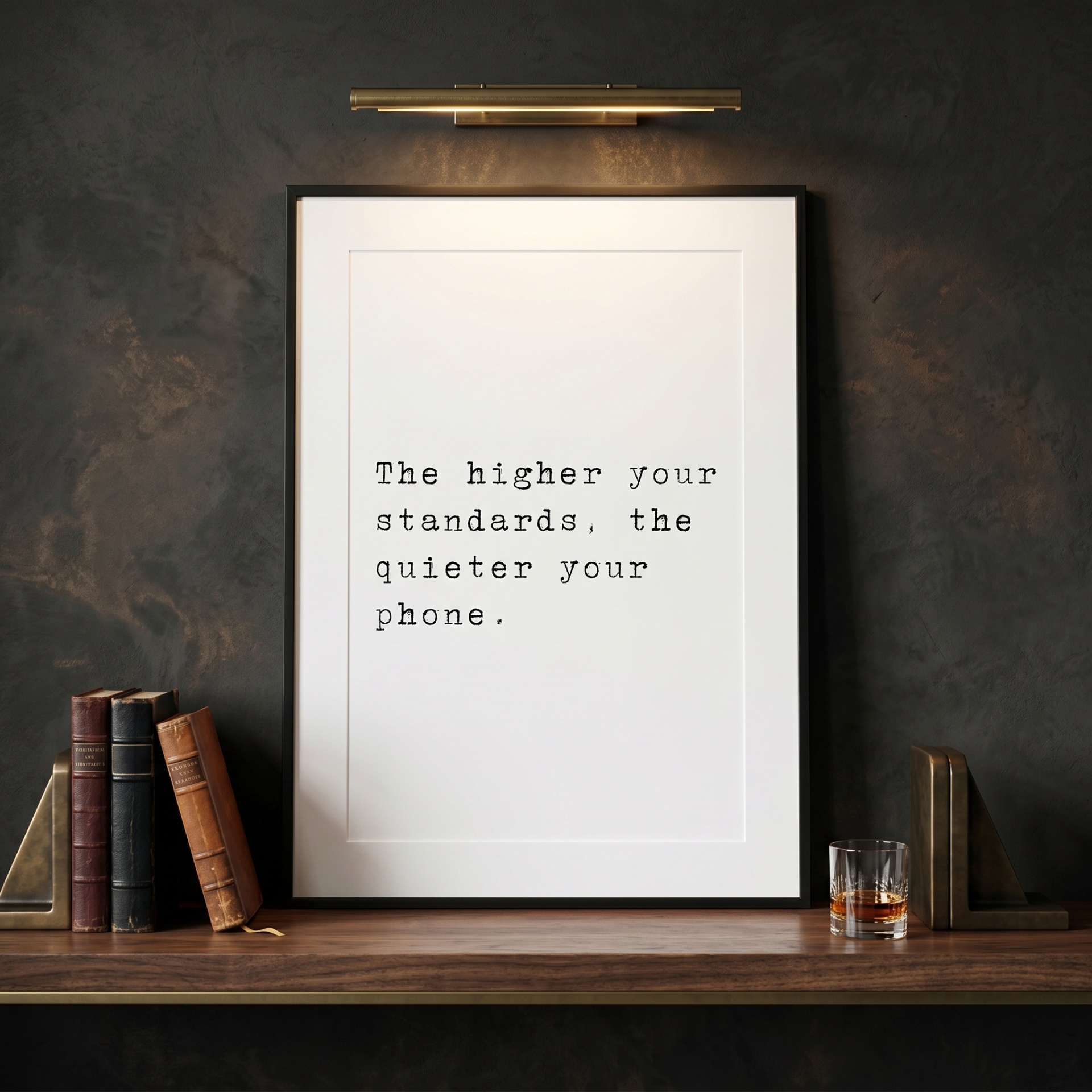 Higher Standards, Quieter Phone — typographic quote wall art print by Axiom Print Studio